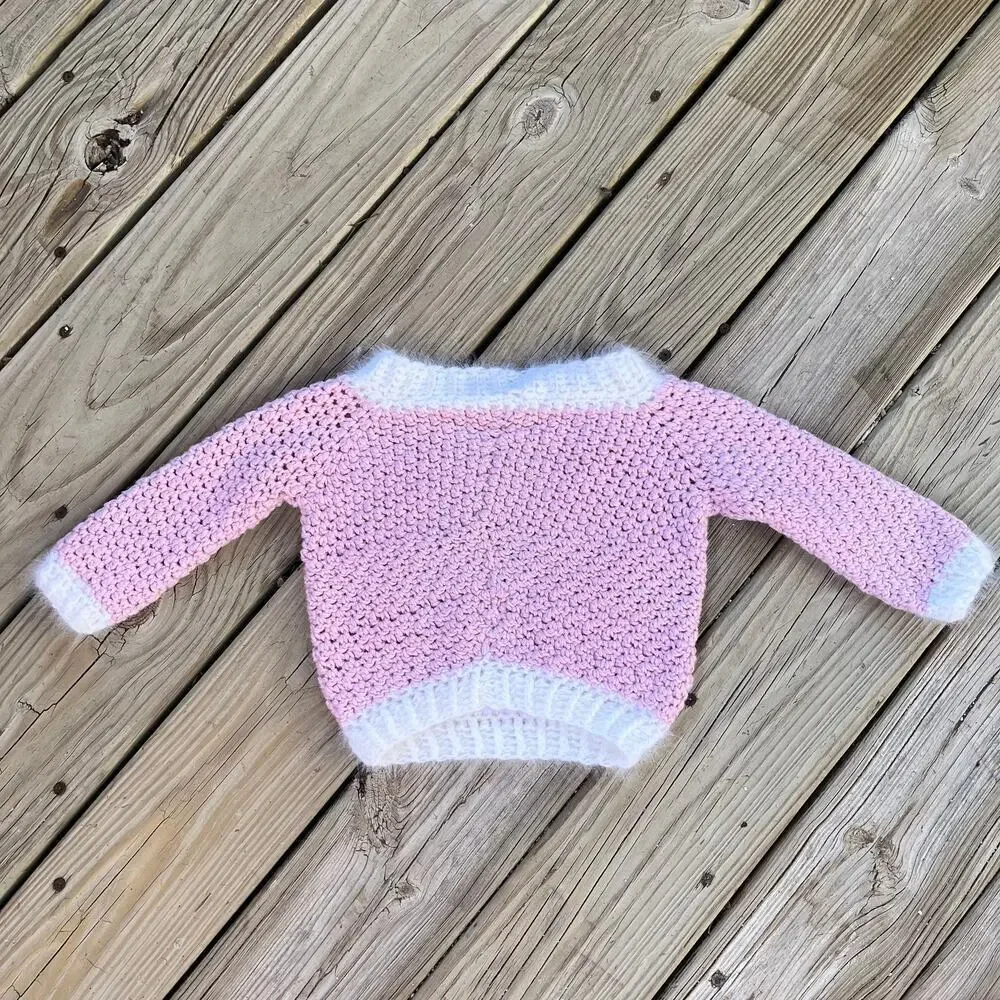 Gorgeous Handmade Girl's Pink And White Pullover Sweater Size 4-5 T